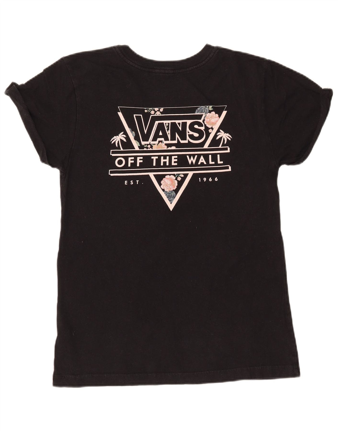 VANS Camiseta gráfica para mujer Top UK 40 Medium Black Floral Cotton