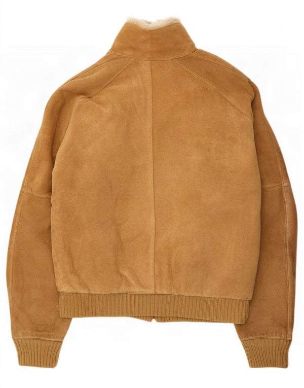 Vintage hombres Sherpa ante chaqueta Reino Unido 38 cuero beige medio