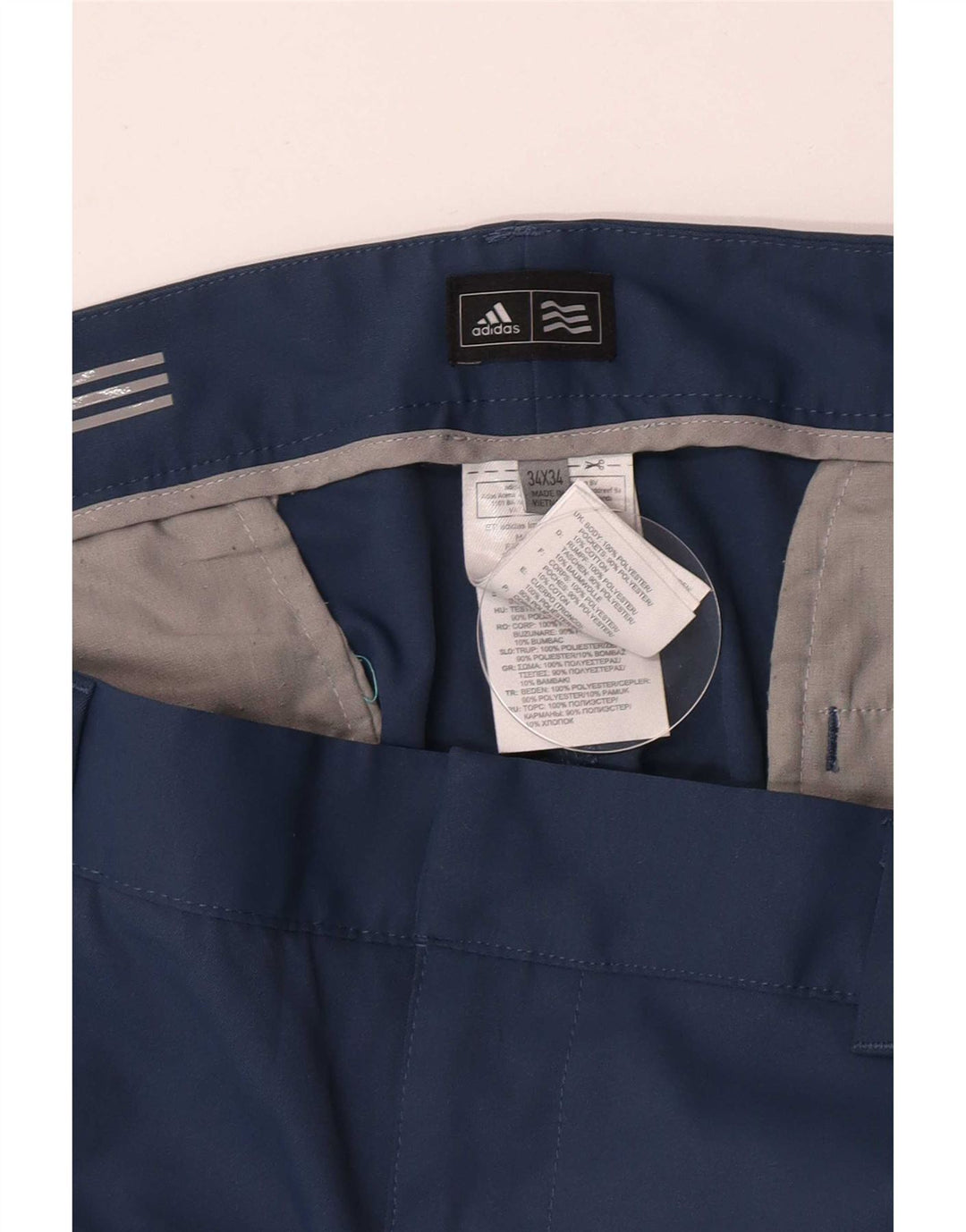 Pantalón Chino Recto Adidas Hombre W34 L34 Poliéster Azul