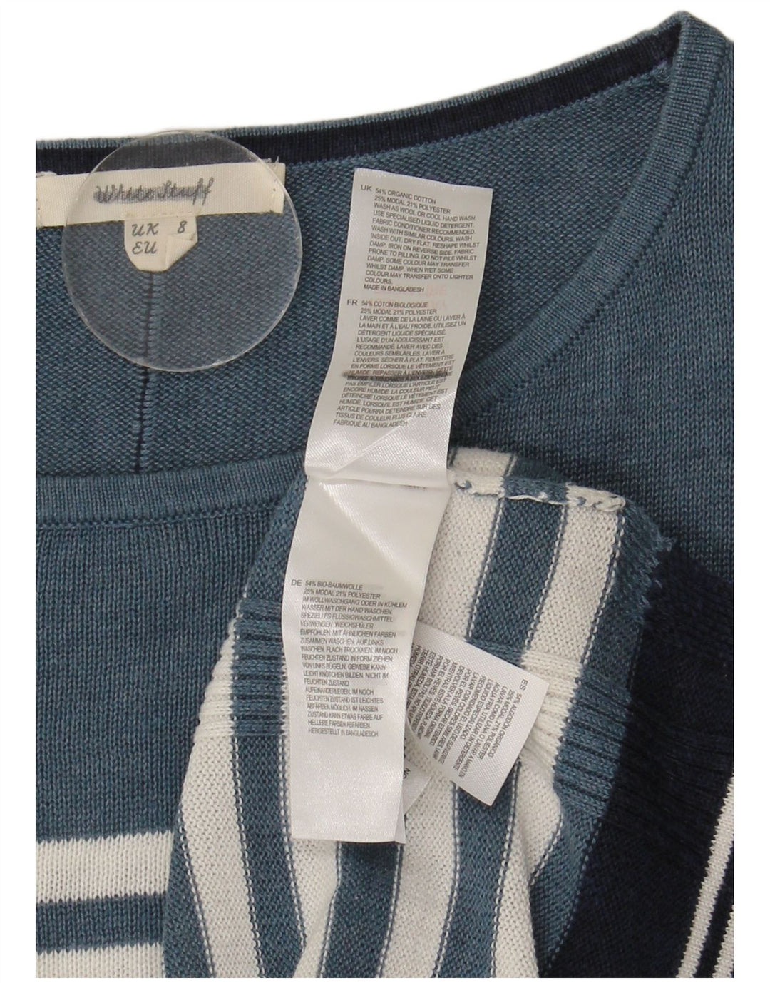 White Stuff Jersey con cuello barco para mujer, talla 40, talla pequeña, color azul a rayas