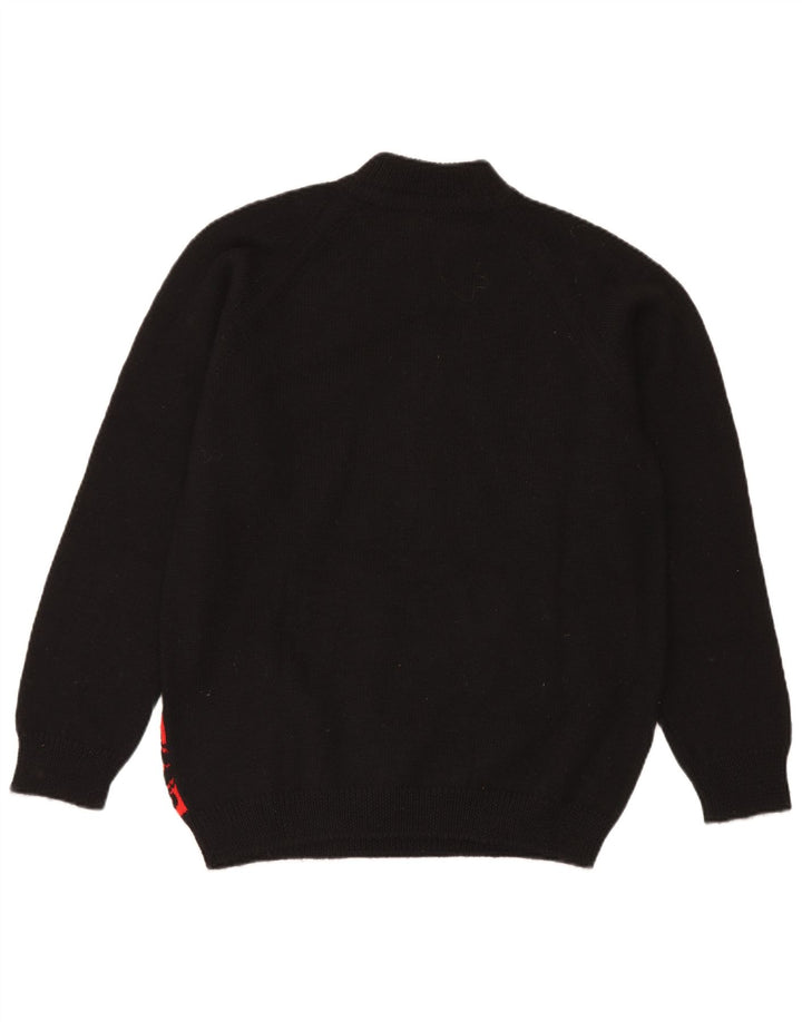Vintage hombres zip cuello jumper suéter medio negro Fair Isle