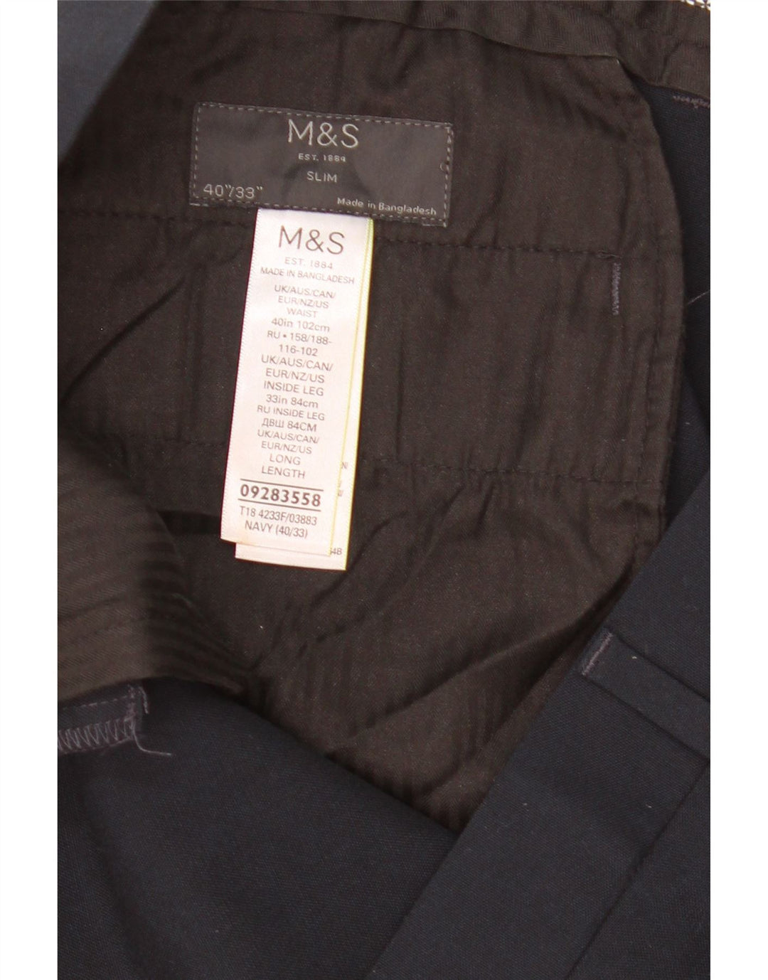 Marks & Spencer Pantalones chinos ajustados para hombre W40 L33 Poliéster azul marino