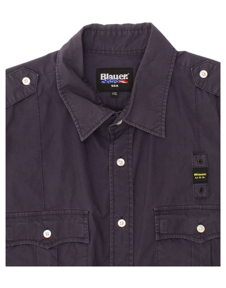 BLAUER Camisa de manga corta para hombre 2XL Azul marino Algodón