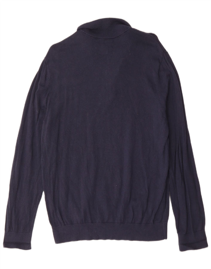 Penguin - Jersey con cuello y cremallera para hombre, talla grande, algodón azul marino