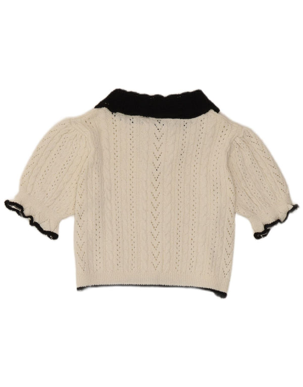 Zara Mujer Crop Knit Blusa Top UK 10 Small Blanco Colorblock