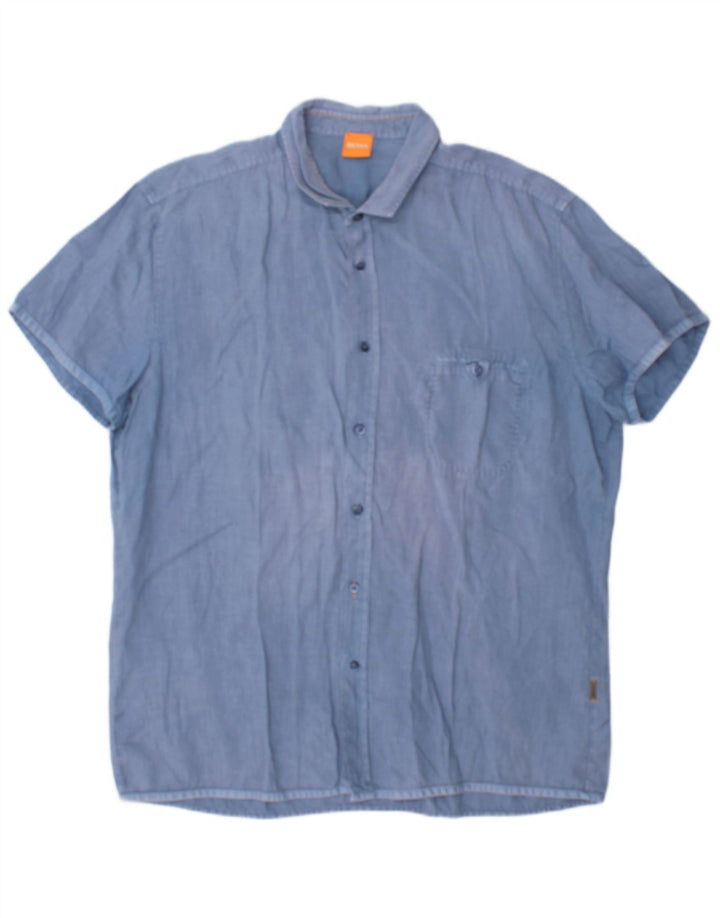 Camisa Hugo Boss Hombre Manga Corta XL Algodón Azul