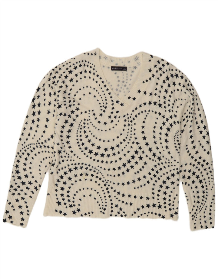 Marks & Spencer Suéter con Cuello en V para Mujer UK 44 Grande Blanco