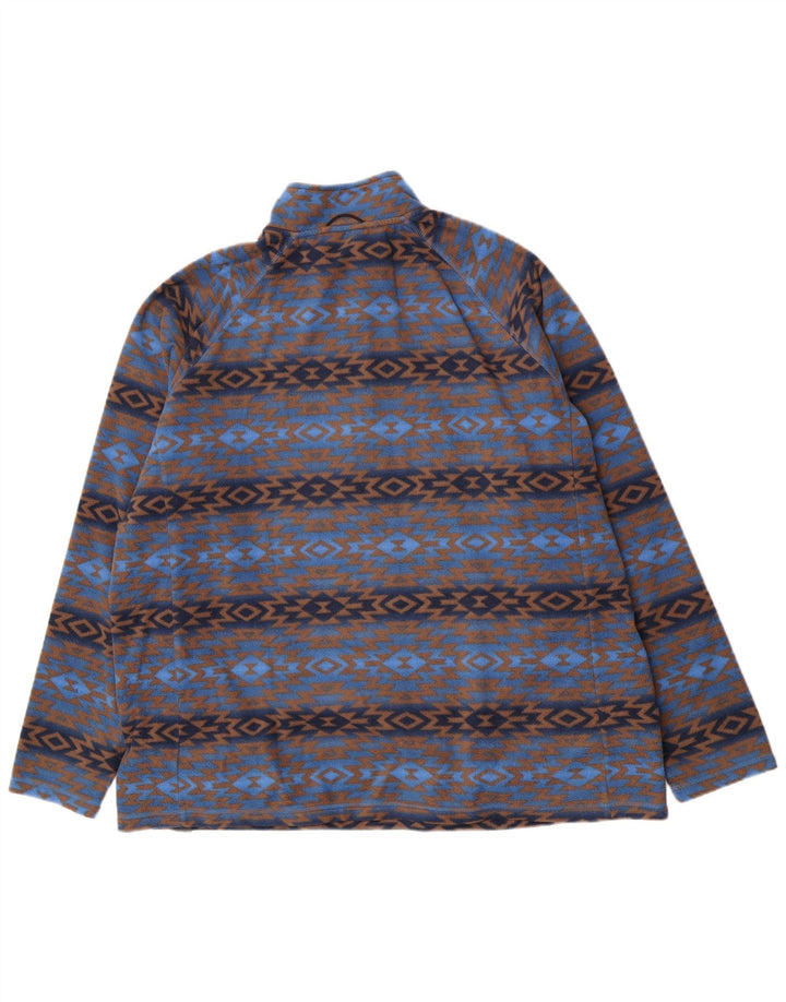Cotton Traders Jersey de forro polar con cuello y cremallera para hombre, 2XL, poliéster geométrico azul