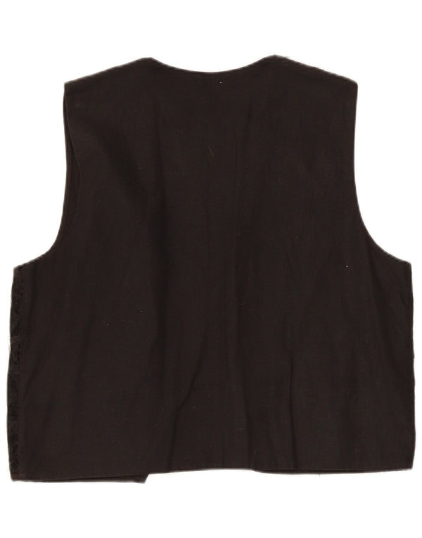 Vintage mujer chaleco abierto Reino Unido 18 XL negro floral