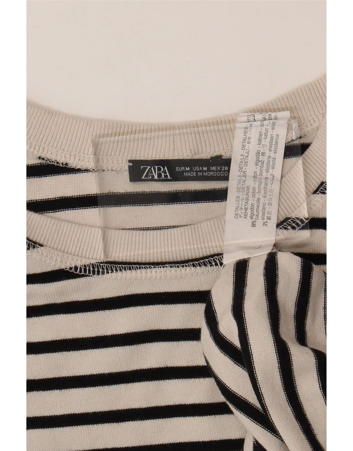 Zara Mujer Top Manga Larga UK 44 Algodón Rayas Blanco Mediano