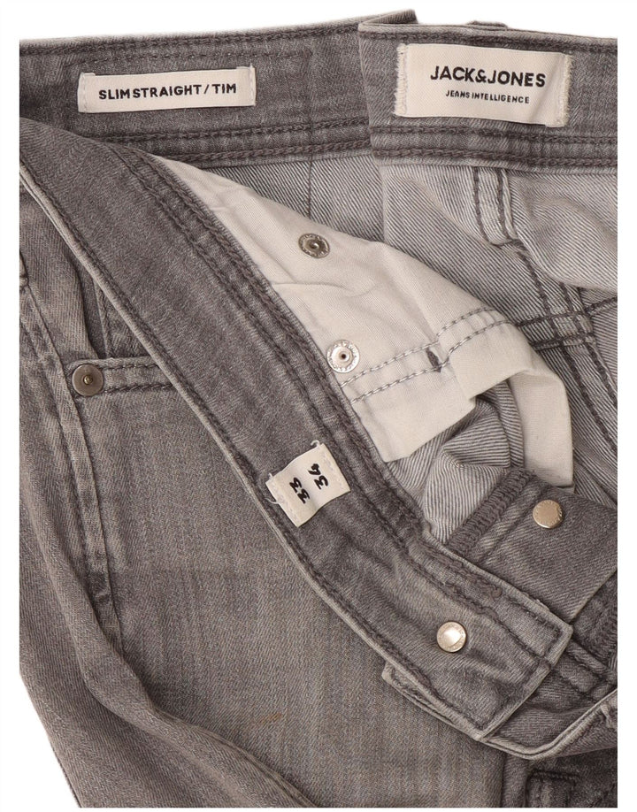JACK & JONES Vaqueros rectos Tim Slim para hombre W33 L34 Algodón gris