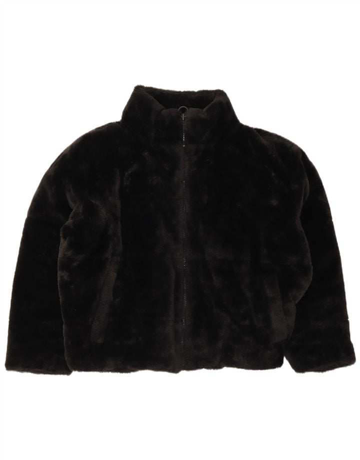 Zara Mujer Chaqueta De Piel Sintética UK 46 Grande Poliéster Negro
