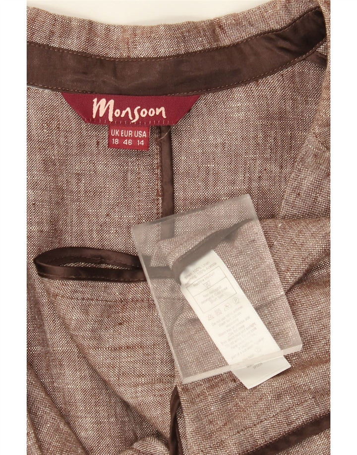 MONSOON Chaqueta tipo blazer de 2 botones para mujer UK 18 XL Lino marrón