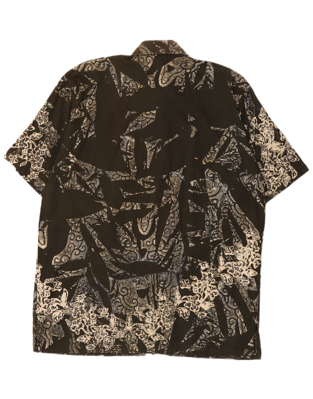 Camisa de manga corta con patrón abstracto vintage para hombre XL Caqui