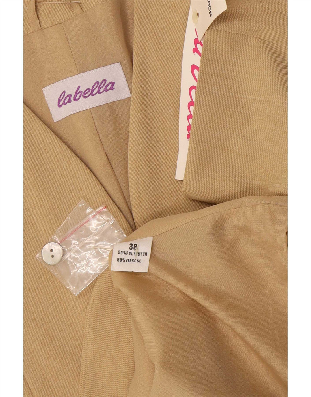 Vintage mujer manga corta 9 botón Blazer chaqueta EU 38 medio beige