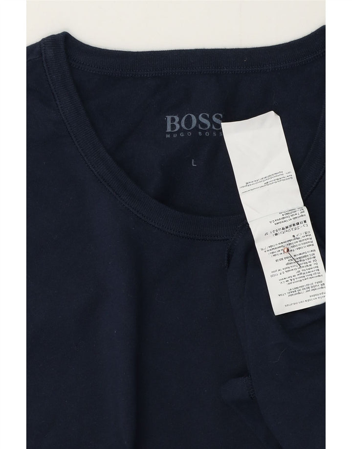 Hugo Boss Hombre Camiseta Top Grande Azul Marino Algodón