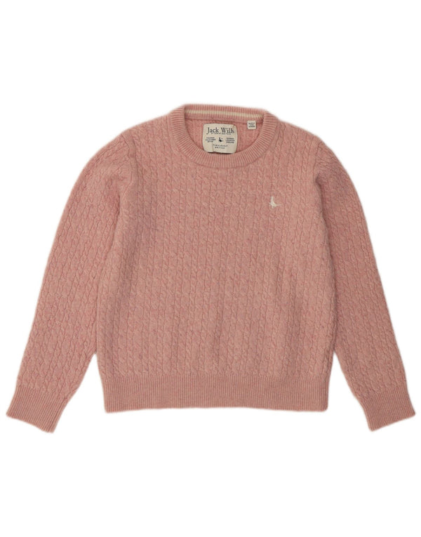 Jack Wills Suéter tipo jersey con cuello barco para mujer, talla 44, talla grande, lana merino rosa