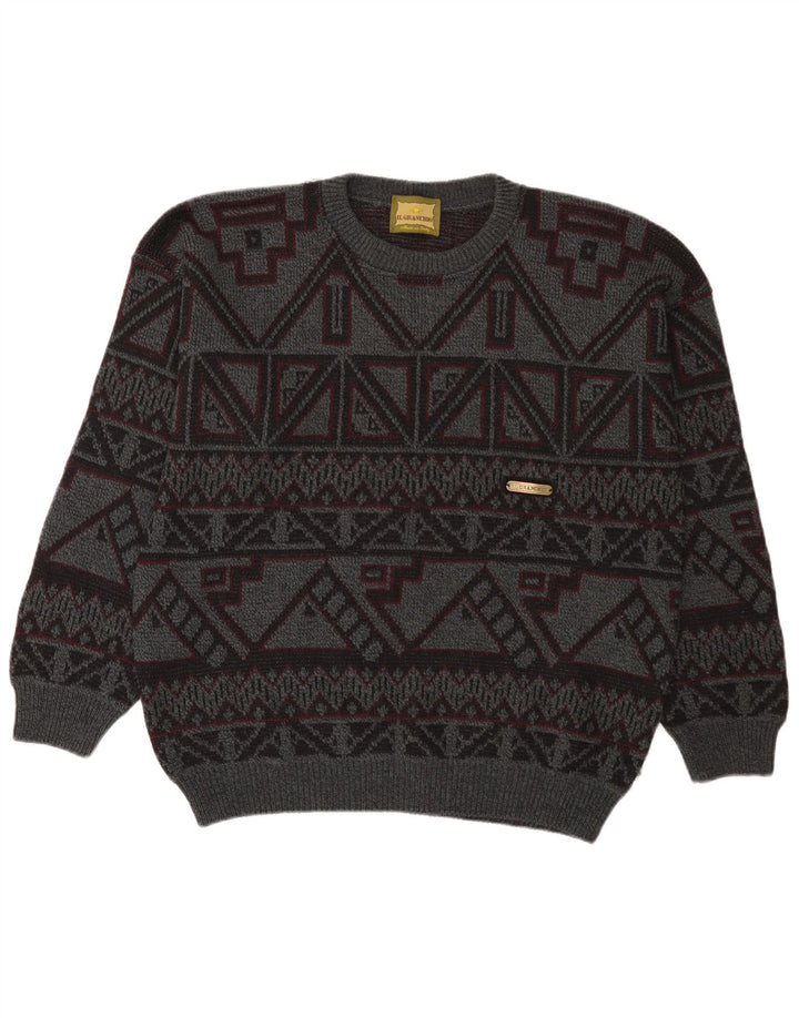 Il Granchio Jersey De Cuello Redondo Para Hombre De Lana Geométrica Gris Grande