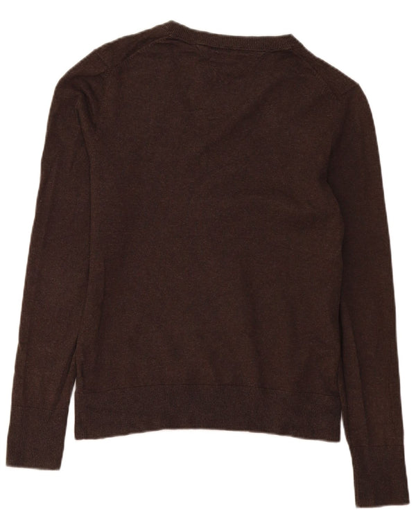 Tommy Hilfiger Suéter con cuello en V para mujer UK 44 Grande Algodón marrón