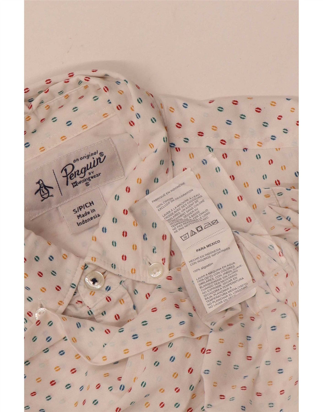 Camisa Penguin Hombre Small Algodón Moteado Blanco