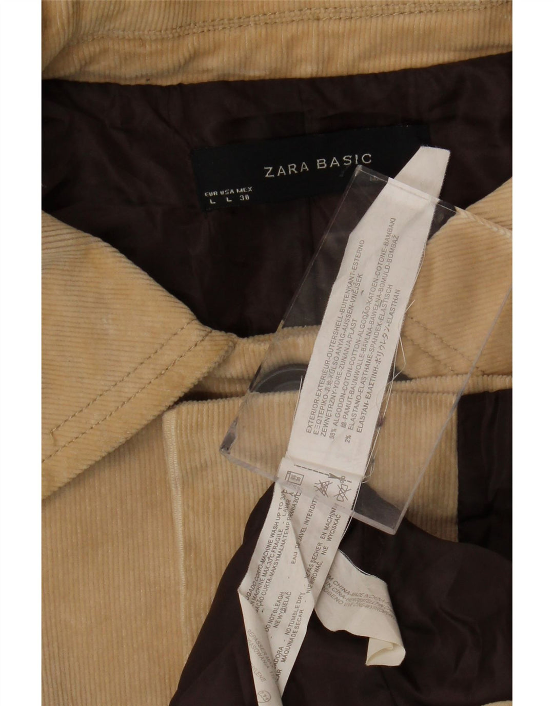 ZARA Mujer Chaqueta De Pana UK 46 Grande Algodón Beige
