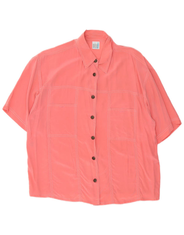 Vintage mujer camisa de manga corta blusa Reino Unido 16 seda rosa grande