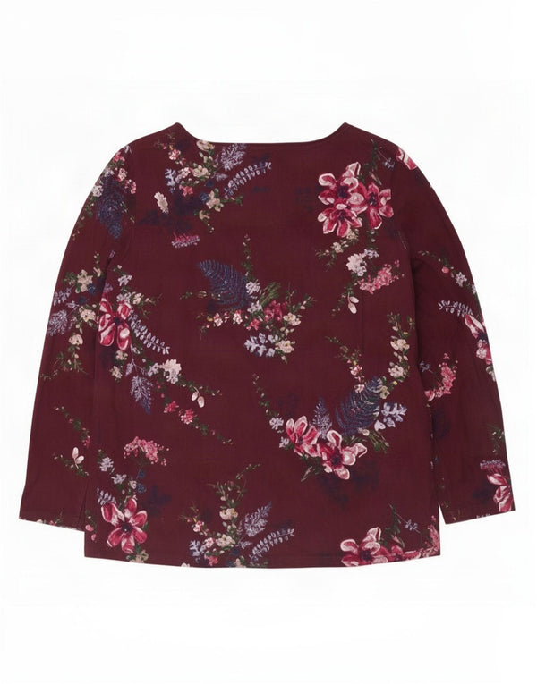 Joules Top Mujer Manga Larga UK 20 2XL Algodón Floral Borgoña