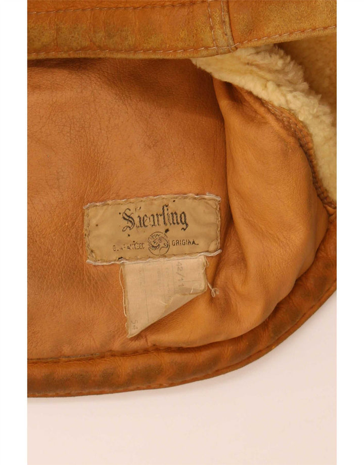 Vintage hombres shearling chaqueta Reino Unido 42 XL Beige Shearling