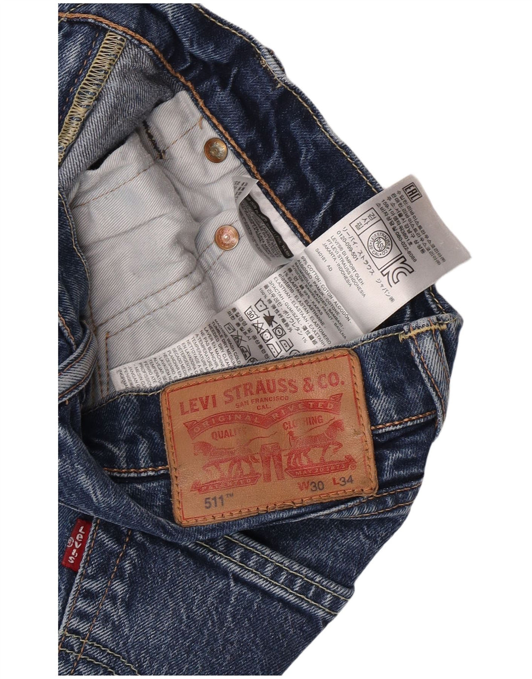 Levi's Hombre 511 Slim Jeans W30 L34 Algodón Azul