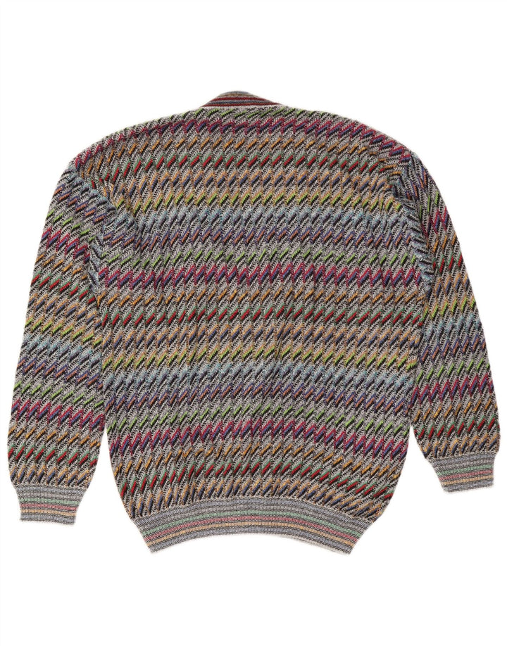 Vintage hombres Cardigan suéter IT 50 medio multicolor Chevron algodón