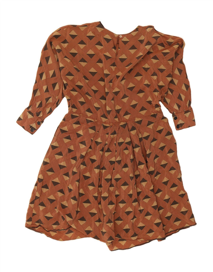 VINTAGE Womens Long Sleeve A-Line Dress IT 44 Medium Brown Geometric Vintage Vintage and Second-Hand Vintage from Messina Hembry 