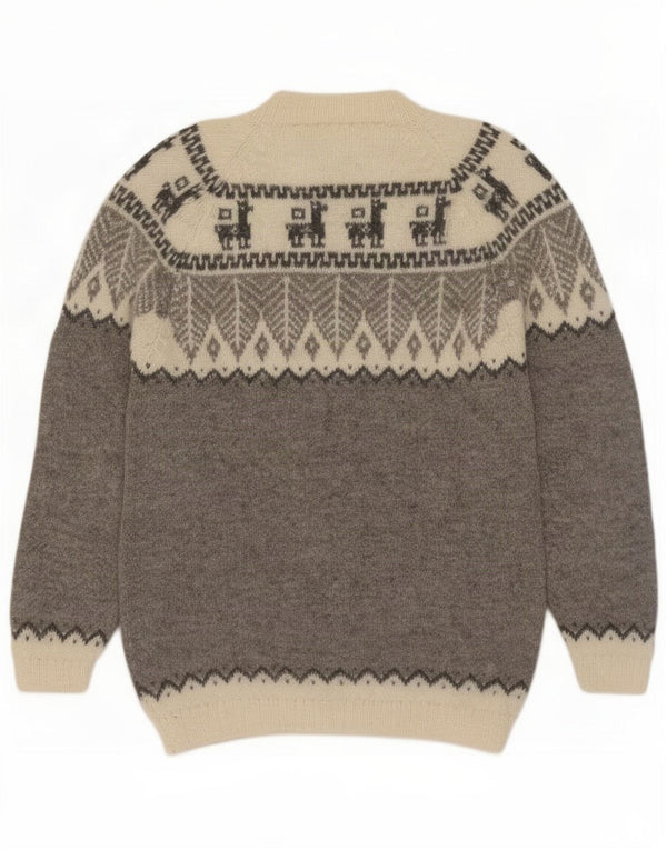 Jersey vintage con cuello redondo para hombre Gris medio Fair Isle