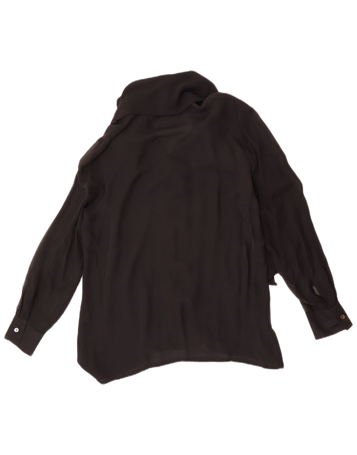 Blunauta Blusa camisera con lazo frontal para mujer IT 44 Seda negra mediana