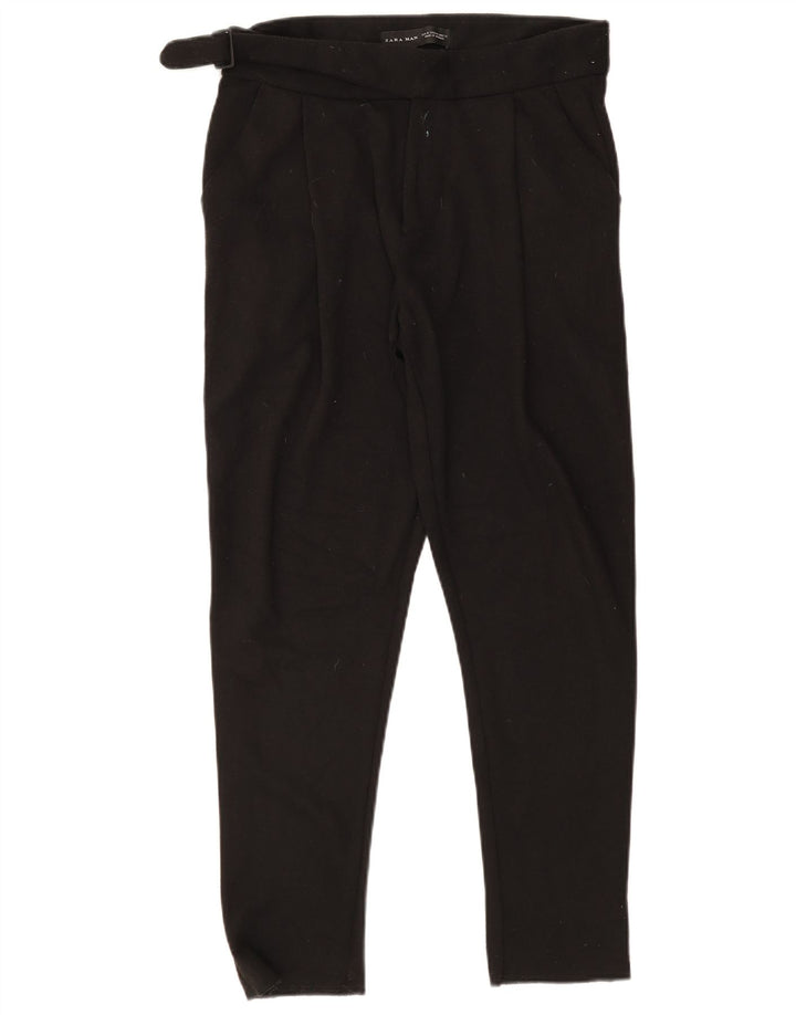 Zara Hombre Pantalón De Traje Cónico Mediano W31 L27 Poliéster Negro