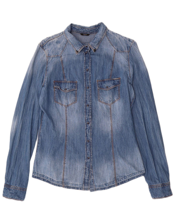 GUESS Camisa vaquera para mujer UK 44 Azul medio Floral