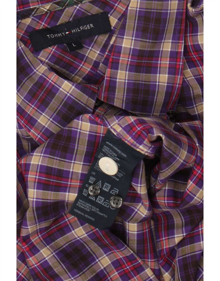 Camisa Tommy Hilfiger para hombre de algodón a cuadros morados grandes
