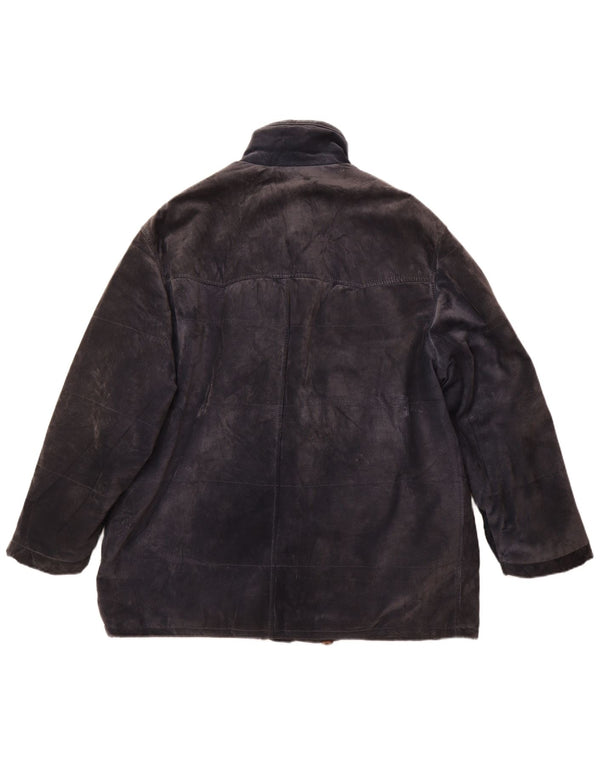 Vintage hombres ante cortavientos abrigo IT 52 XL cuero azul marino