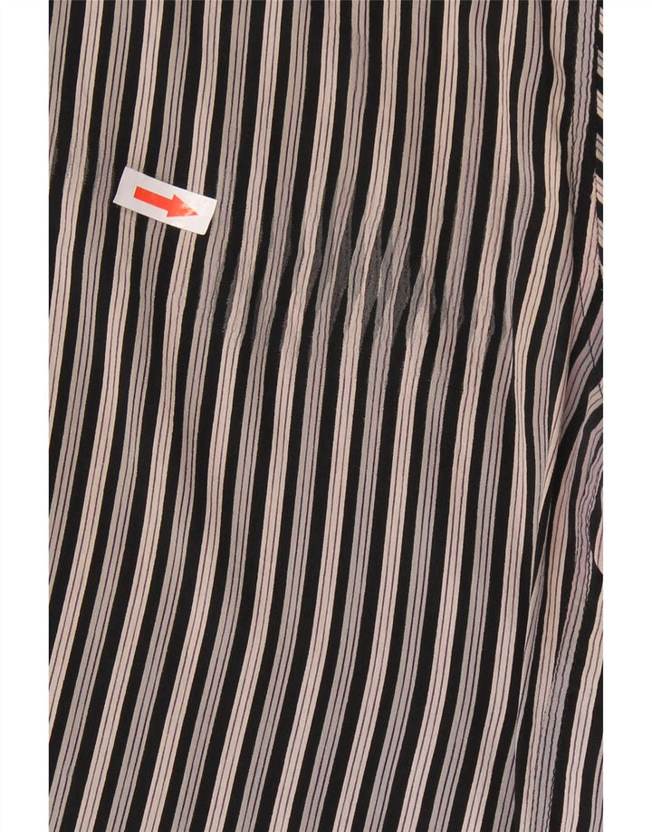 MESSORI Camisa de manga corta para hombre pequeña de seda a rayas negras
