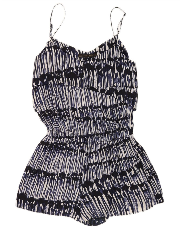 Zara Mujer Mono Corto Sin Mangas Con Estampado Abstracto UK 6 XS Azul Marino