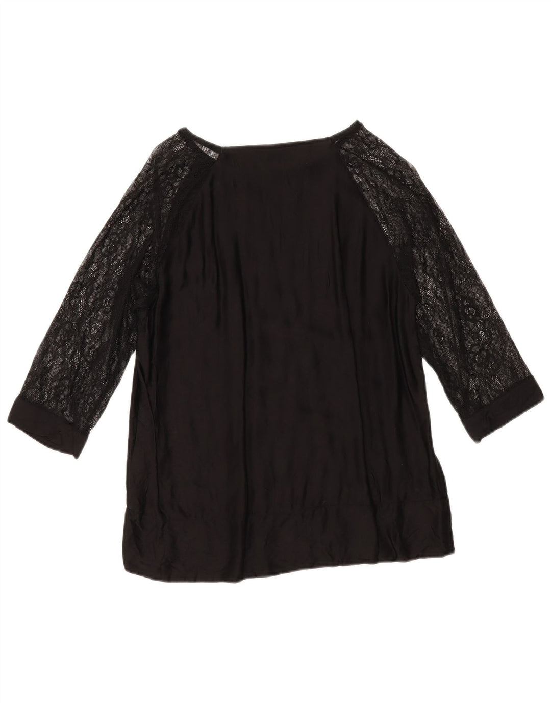 Zara Mujer Top Manga 3/4 UK 46 Grande Viscosa Negra