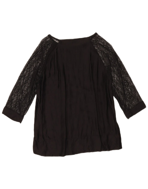 Zara Mujer Top Manga 3/4 UK 46 Grande Viscosa Negra
