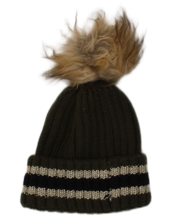 Superdry Mujer Gorro De Punto Con Pompón Talla Única Caqui A Rayas Invierno