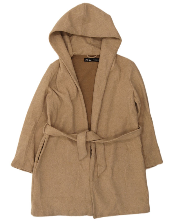 Zara Mujer Abrigo Suelto Con Capucha UK 44 Poliéster Beige Medio
