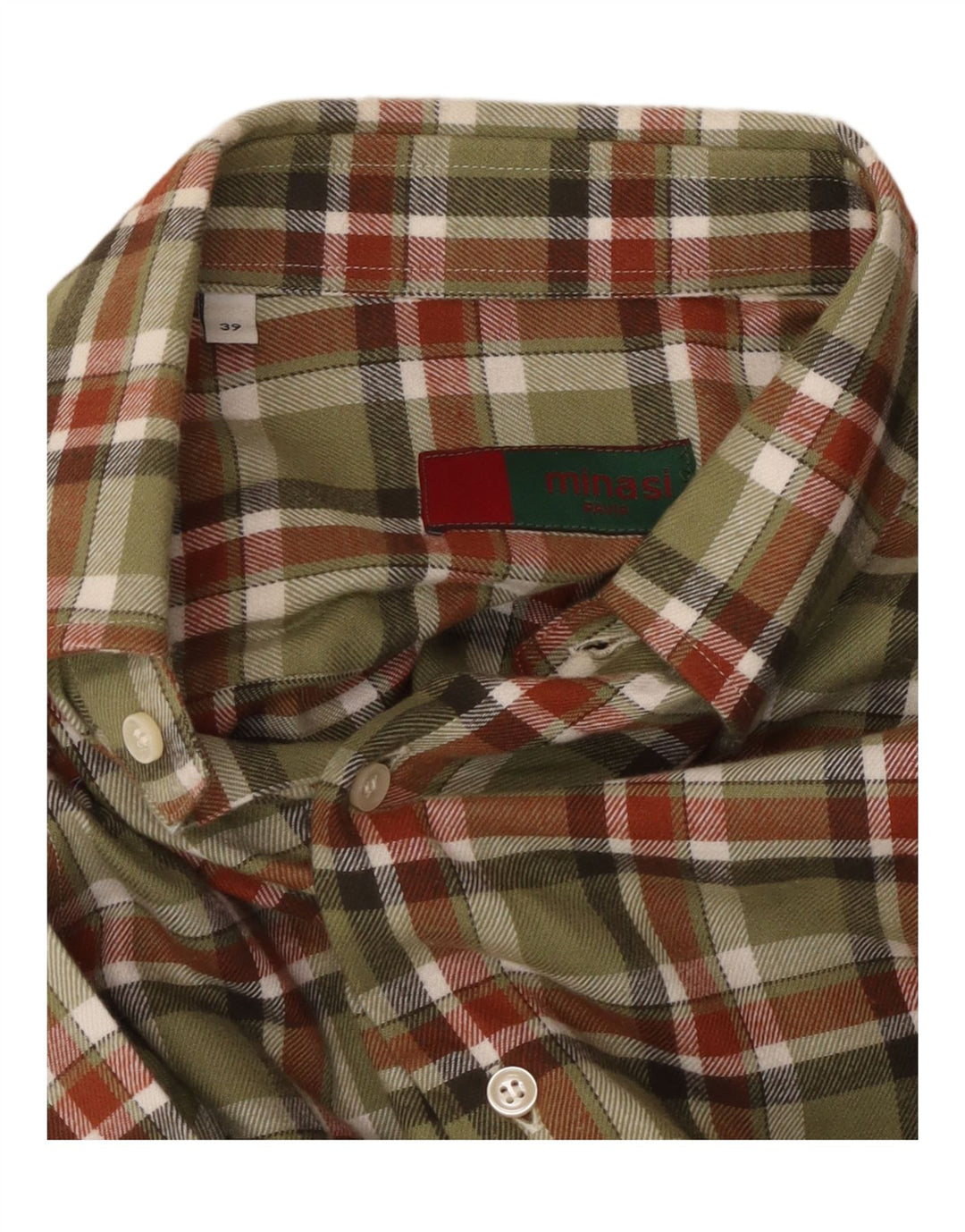 VINTAGE Camisa de franela para hombre Talla 39 Medium Khaki Check