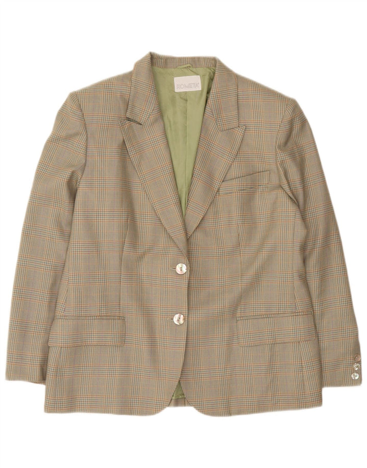 Vintage mujer 2 botones Blazer chaqueta IT 45 lana de pata de gallo gris grande