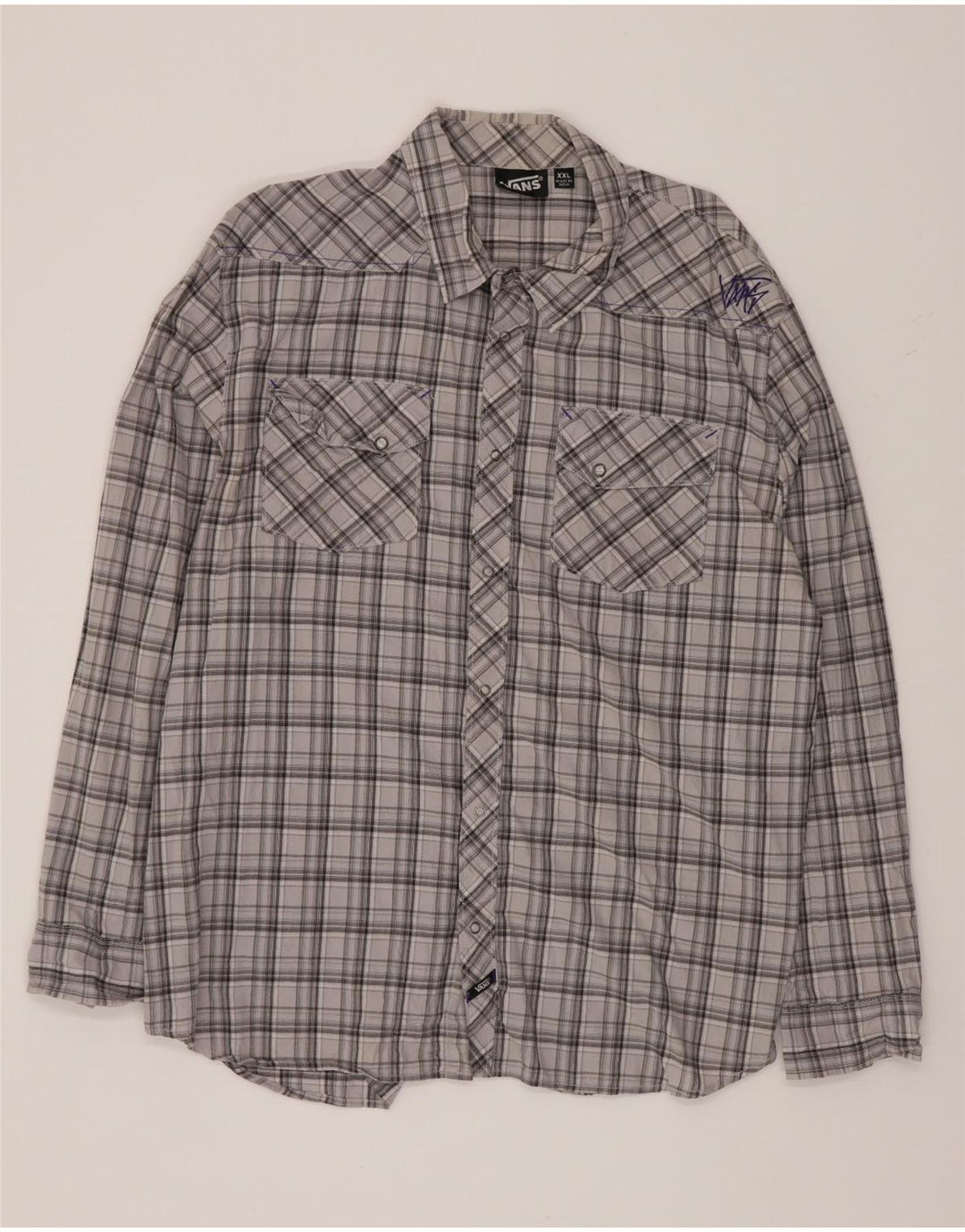 Camisa Vans Hombre 2XL Algodón A Cuadros Gris