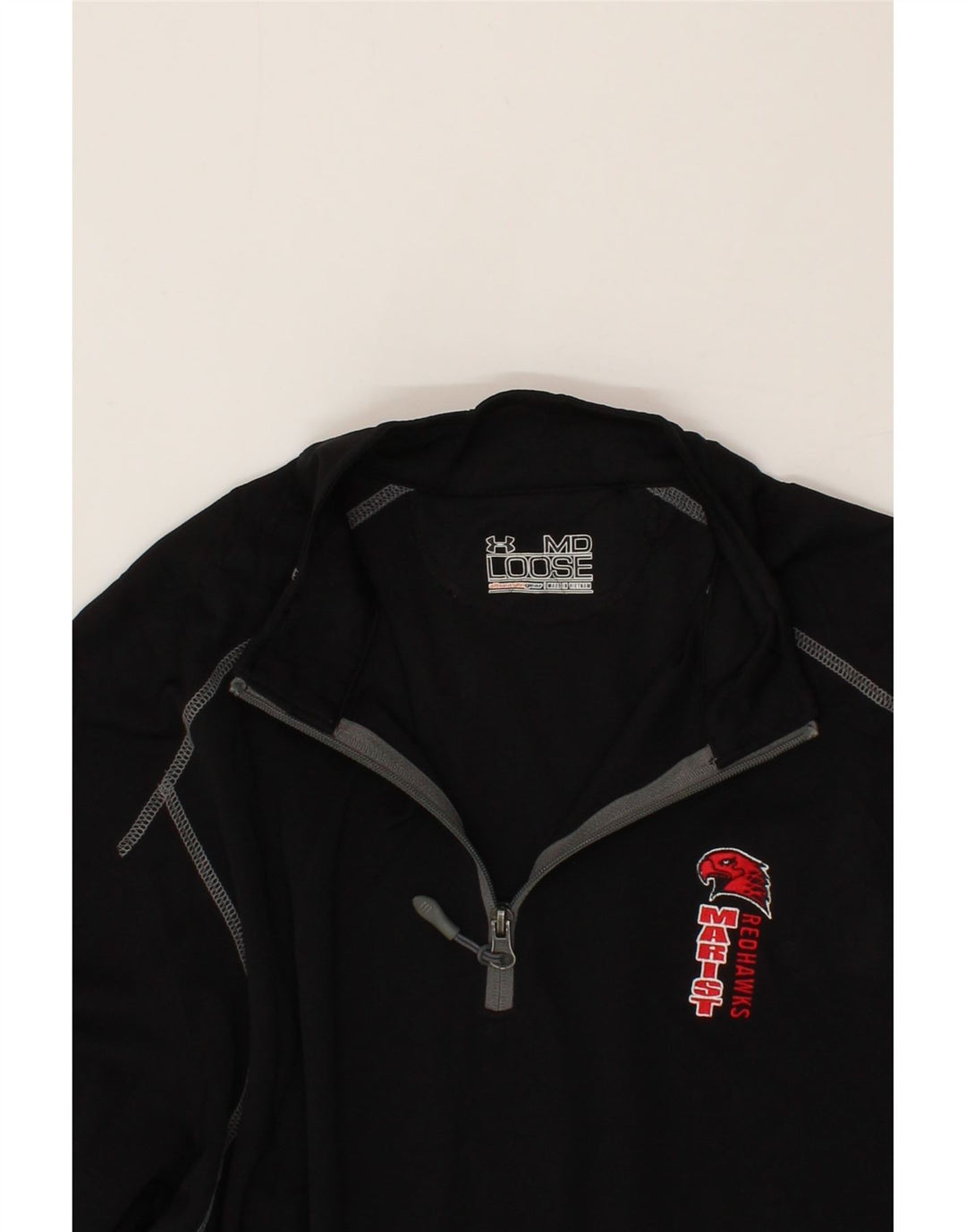 UNDER ARMOUR Mens Zip Neck Pullover Tracksuit Top Medium Black Polyester Vintage Under Armour and Second-Hand Under Armour from Messina Hembry 