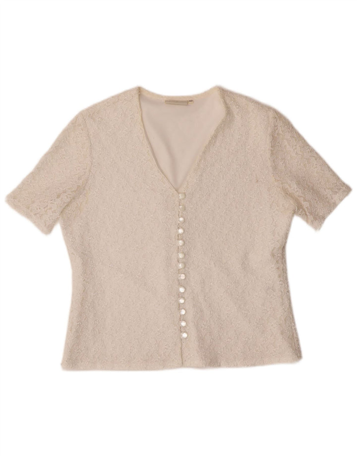 Blusa vintage de manga corta para mujer IT 42 Mediana Off White Poliamida
