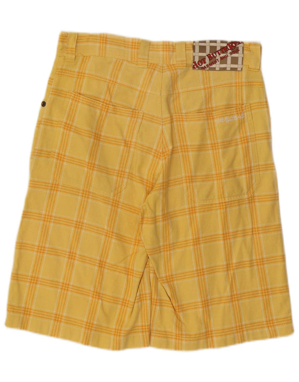 Pantalones cortos casuales vintage para mujer W28 Algodón a cuadros amarillo medio