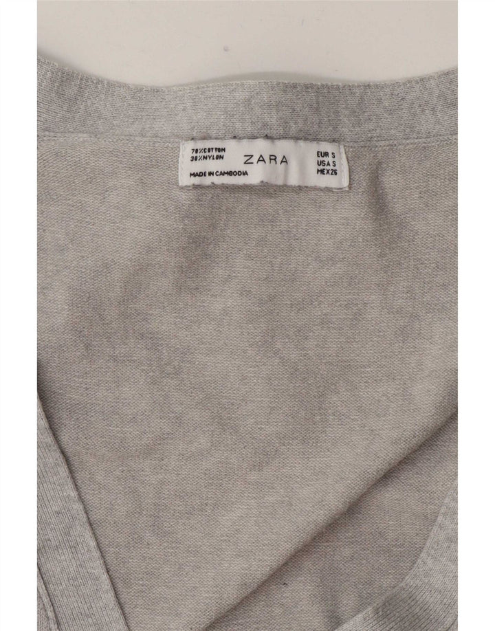 Zara Mujer Cárdigan Suéter UK 10 Small Gris Algodón
